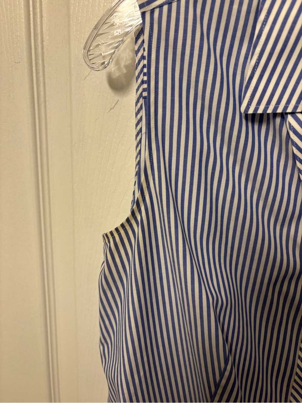 Talbots Navy and White Sleeveless Striped Button-Down Shirt - Picture 3 of 6